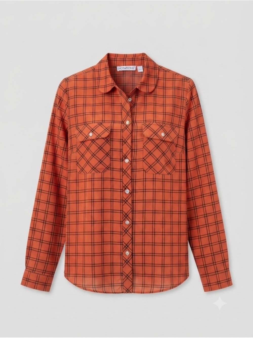 Notations Orange and Black Plaid Button-Up Shirt